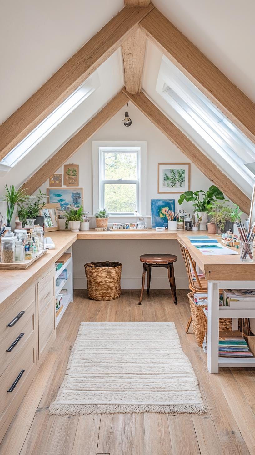 7. Attic Craft Space With a Skylight and Wraparound Desk