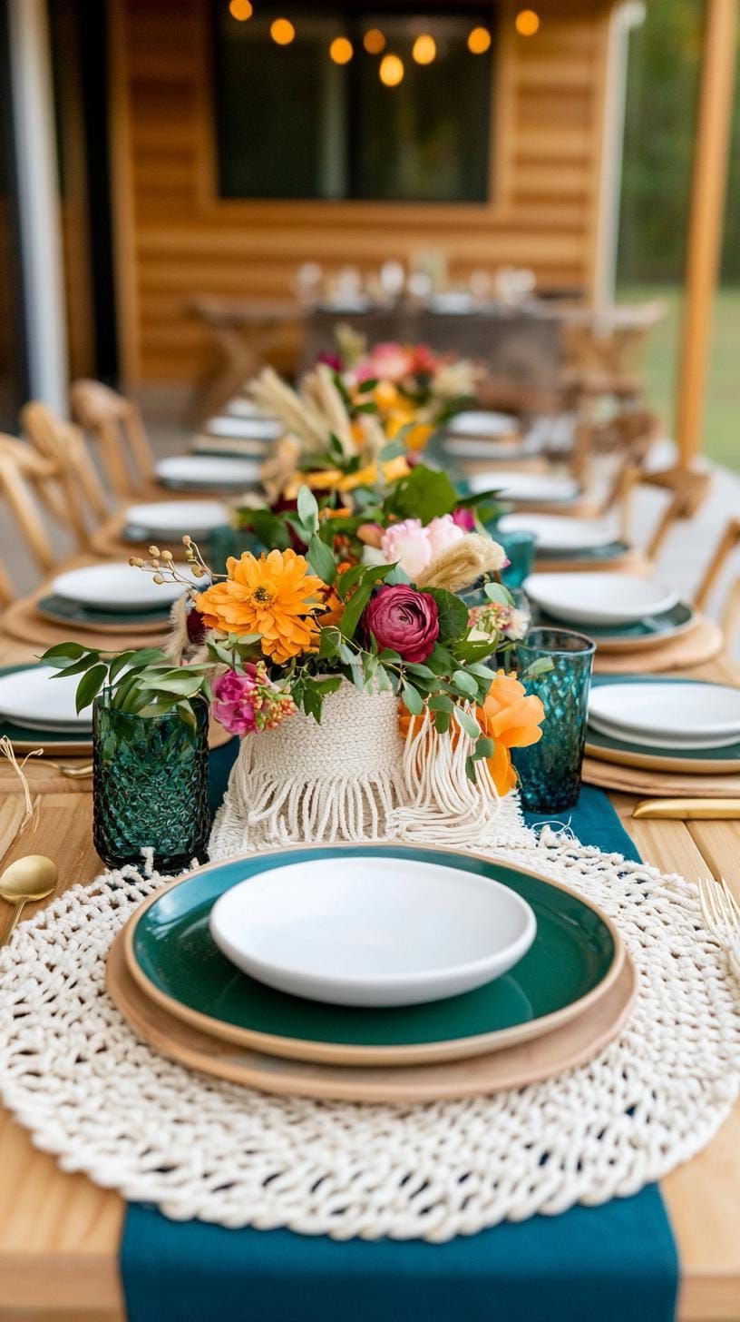 8. Colorful Bohemian Winter Table Decor