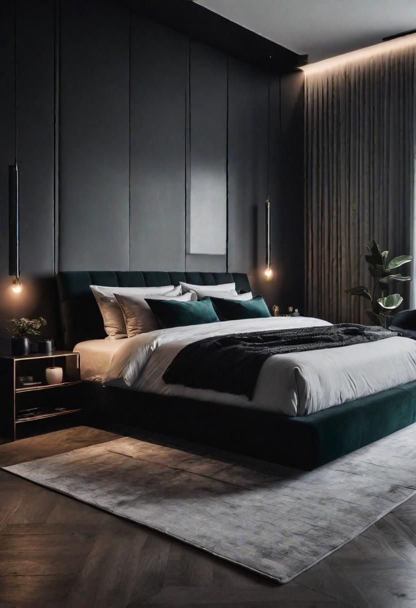 3. Monochrome Bedroom with a Bold Accent Wall