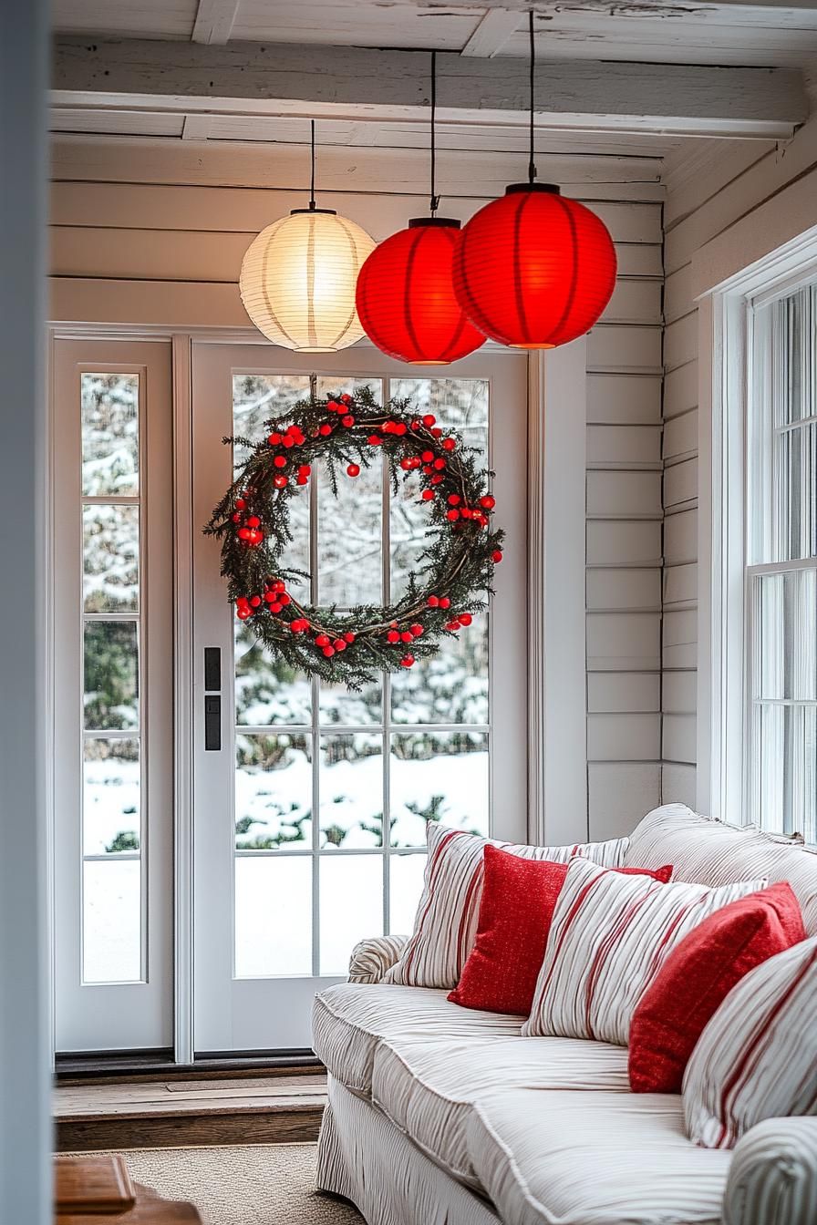13. Striped Lantern Decor for the Holidays