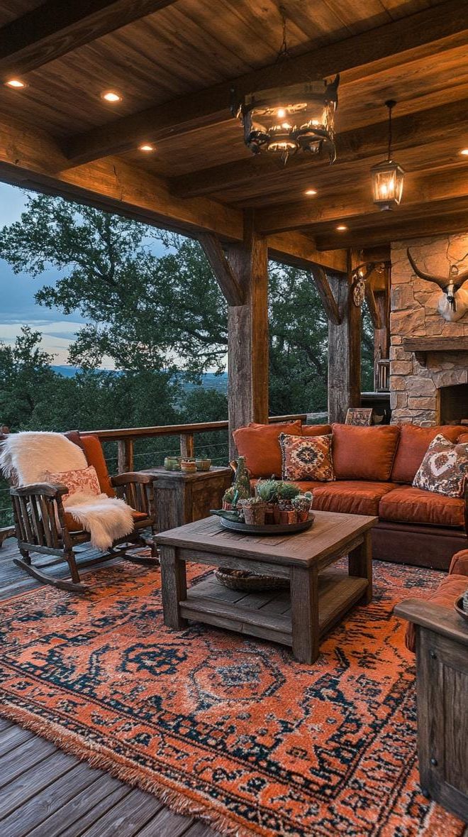 5. Porch Decor With Rocking Chairs and Rugs
