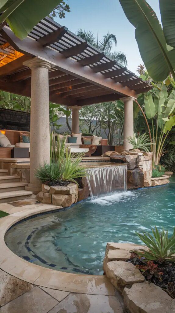Waterfall Features for a Peaceful Pavilion