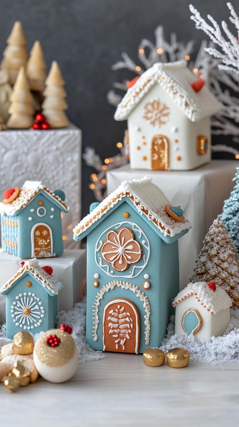 11. Gingerbread houses with atomic frosting patterns