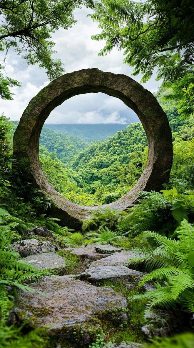 14. Massive stone arch surrounded by jungle ferns