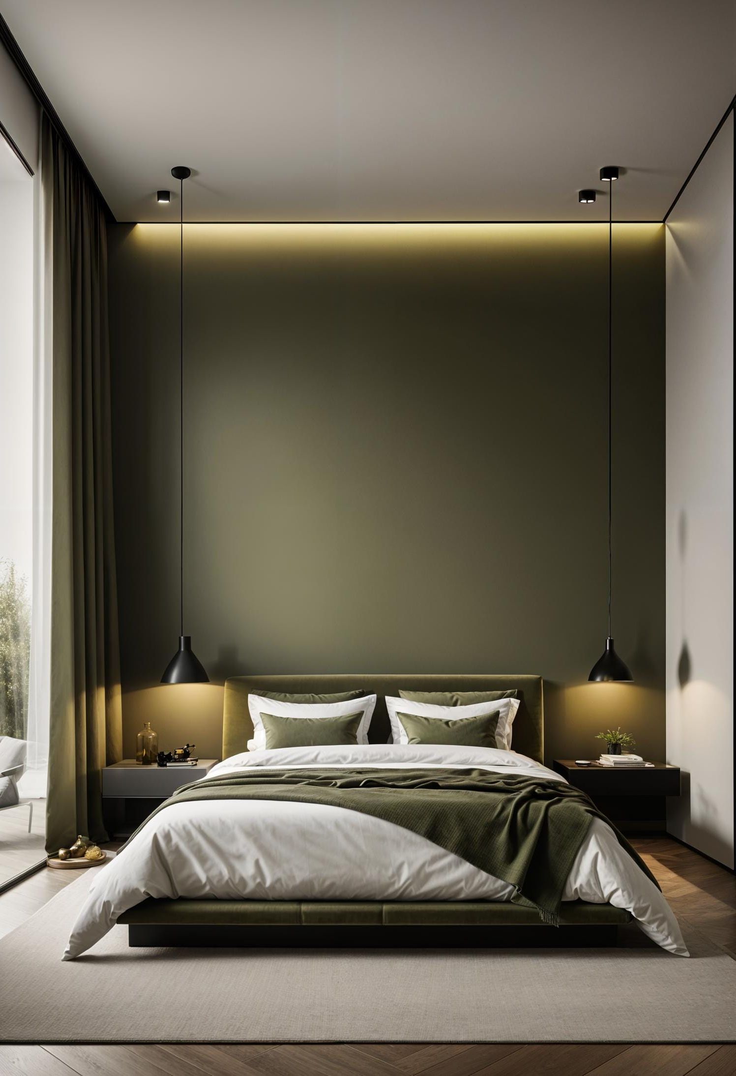 2. Olive Green and White Minimalist Bedroom - photo 4