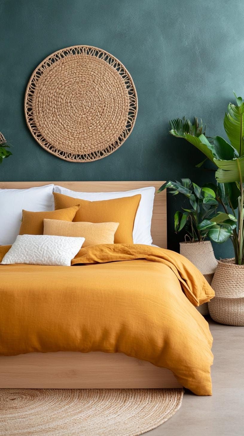 11. Woven Wall Hangings Over A Green Bed Palette - photo 3