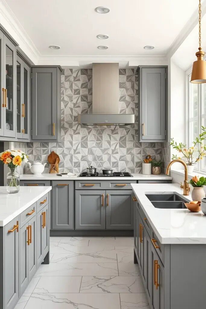 Bold Patterned Backsplashes with Gray Cabinets - photo 2