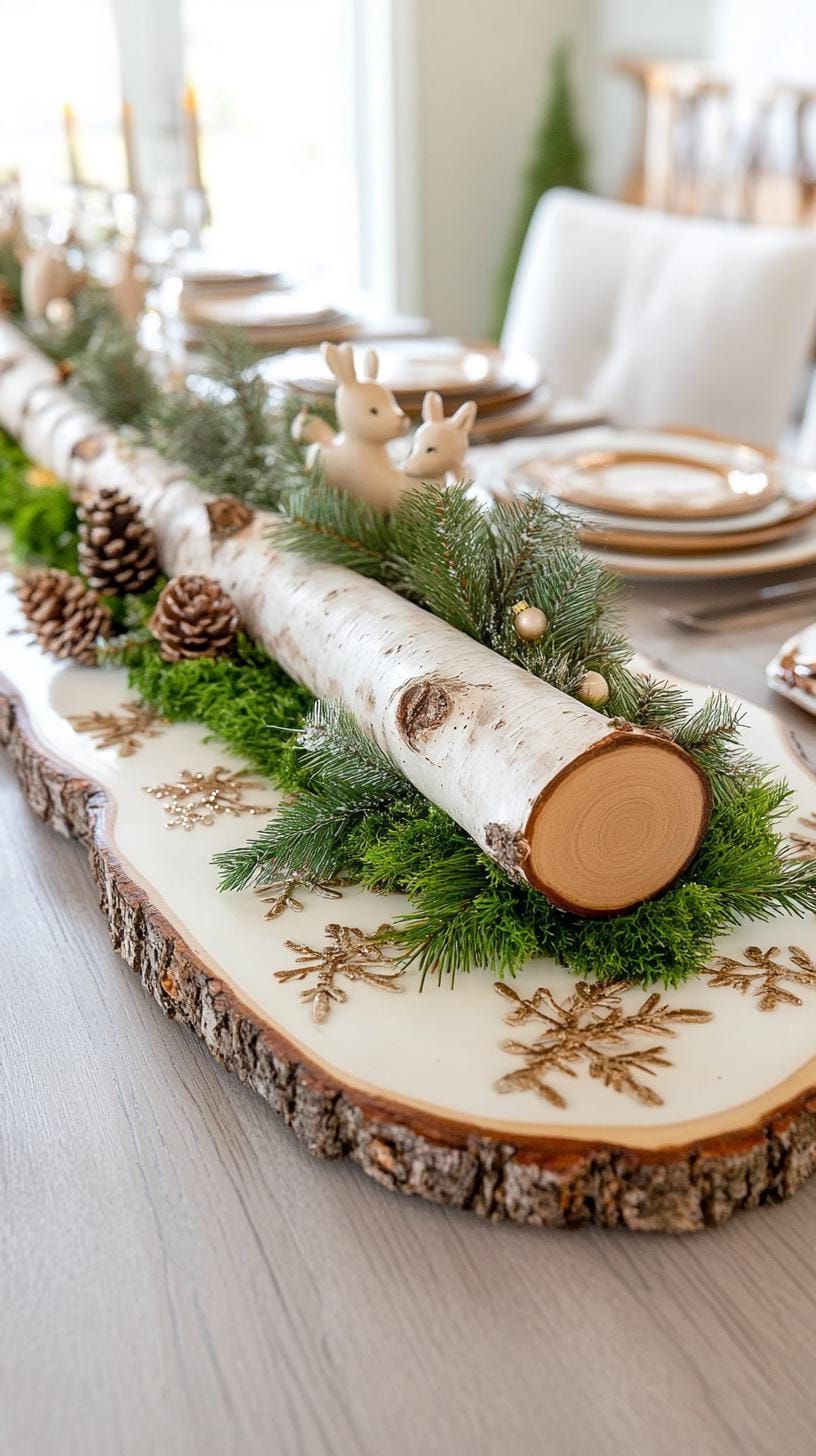 6. Woodland Christmas Table with Birch Log Centerpiece - photo 2