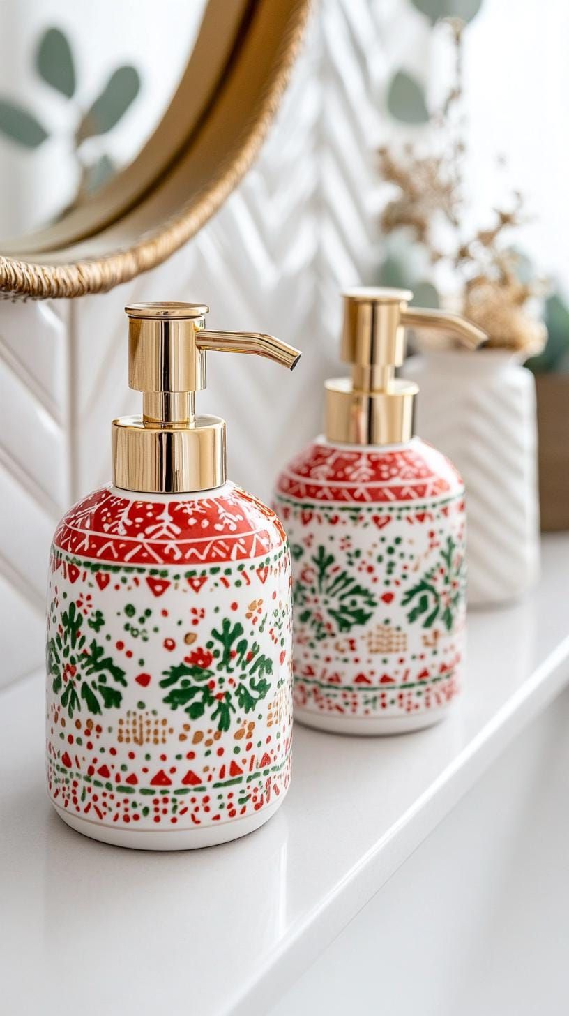 9. Red and Green Patterned Soap Dispensers