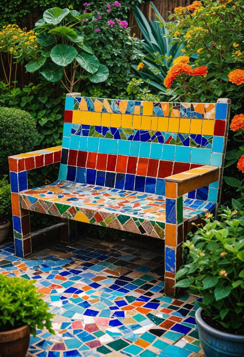 35. Mosaic Tile Bench Makeover