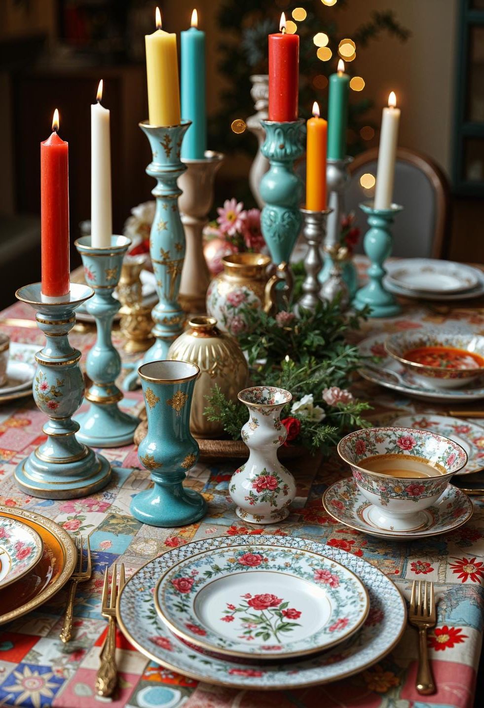 5. Eclectic Christmas Table with Mismatched Vintage China - photo 2
