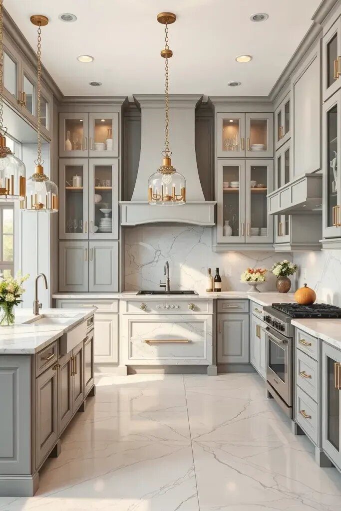 Gray Cabinets Paired with Marble Countertops - photo 2