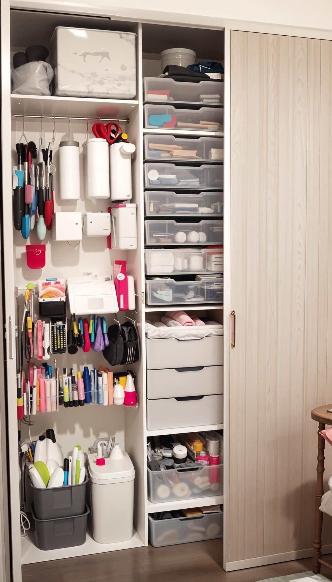 13. Compact Craft Closet With Sliding Doors and Storage - photo 3