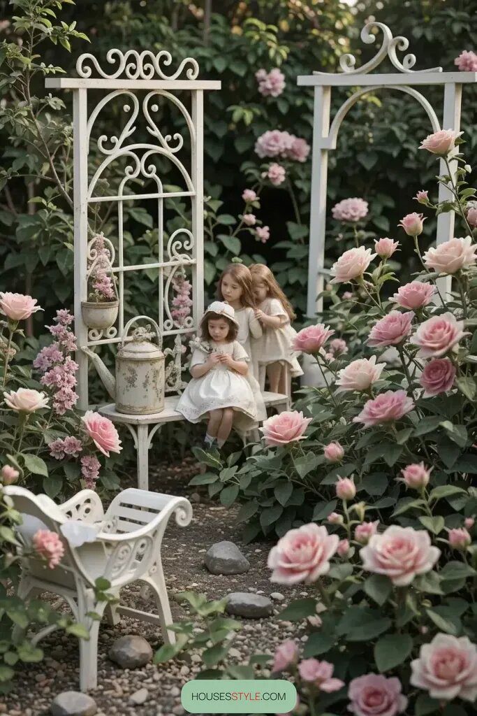 Cuddling Child Figurines Nestled in Flower Beds