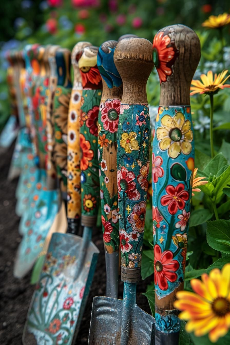 8. Decoupage Flowers on Garden Tools