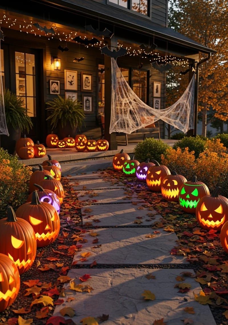 21. Jack-o'-Lantern Pathway with Color-Changing LED Candles - photo 3