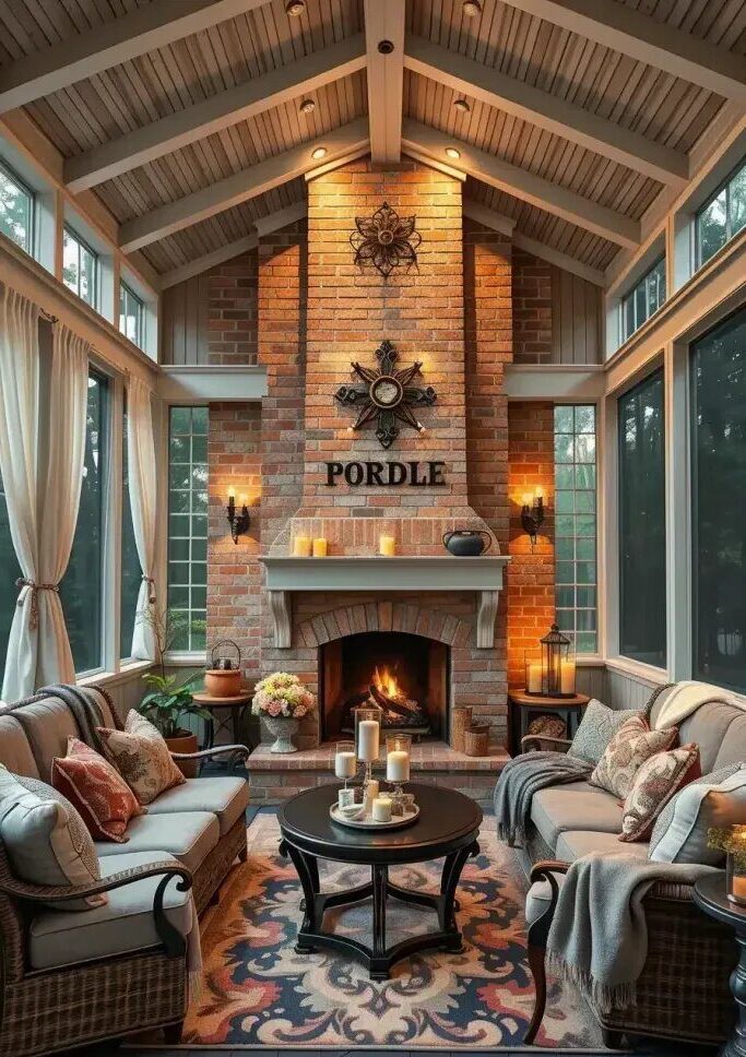 Get cozy by the fireplace on the screened porch. - photo 2
