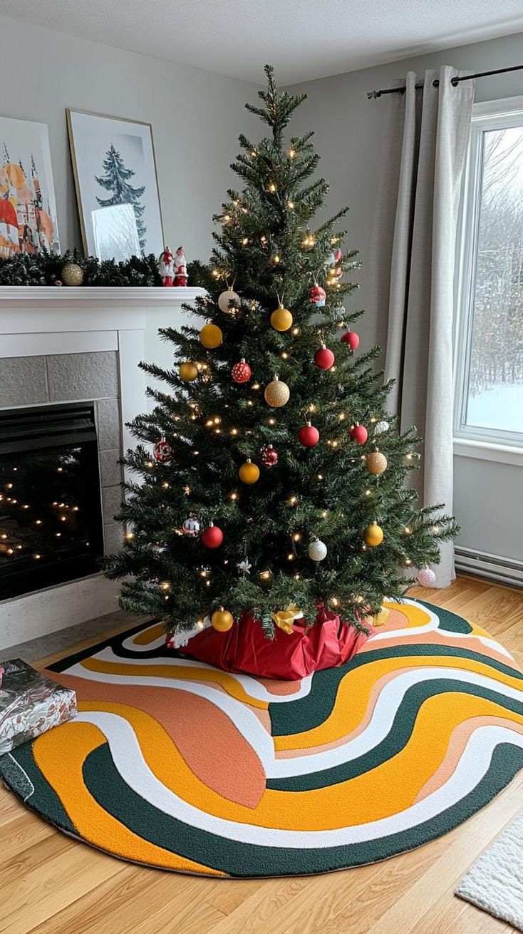 12. Yellow and pink boomerang pattern tree skirt - photo 2