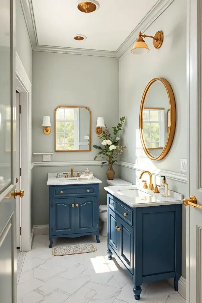 Pairing Soft Sage Walls With Navy Accents