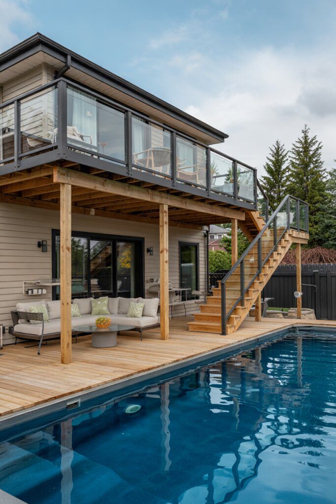 23. Multi-Level House-Attached Deck with Glass Railing - photo 2