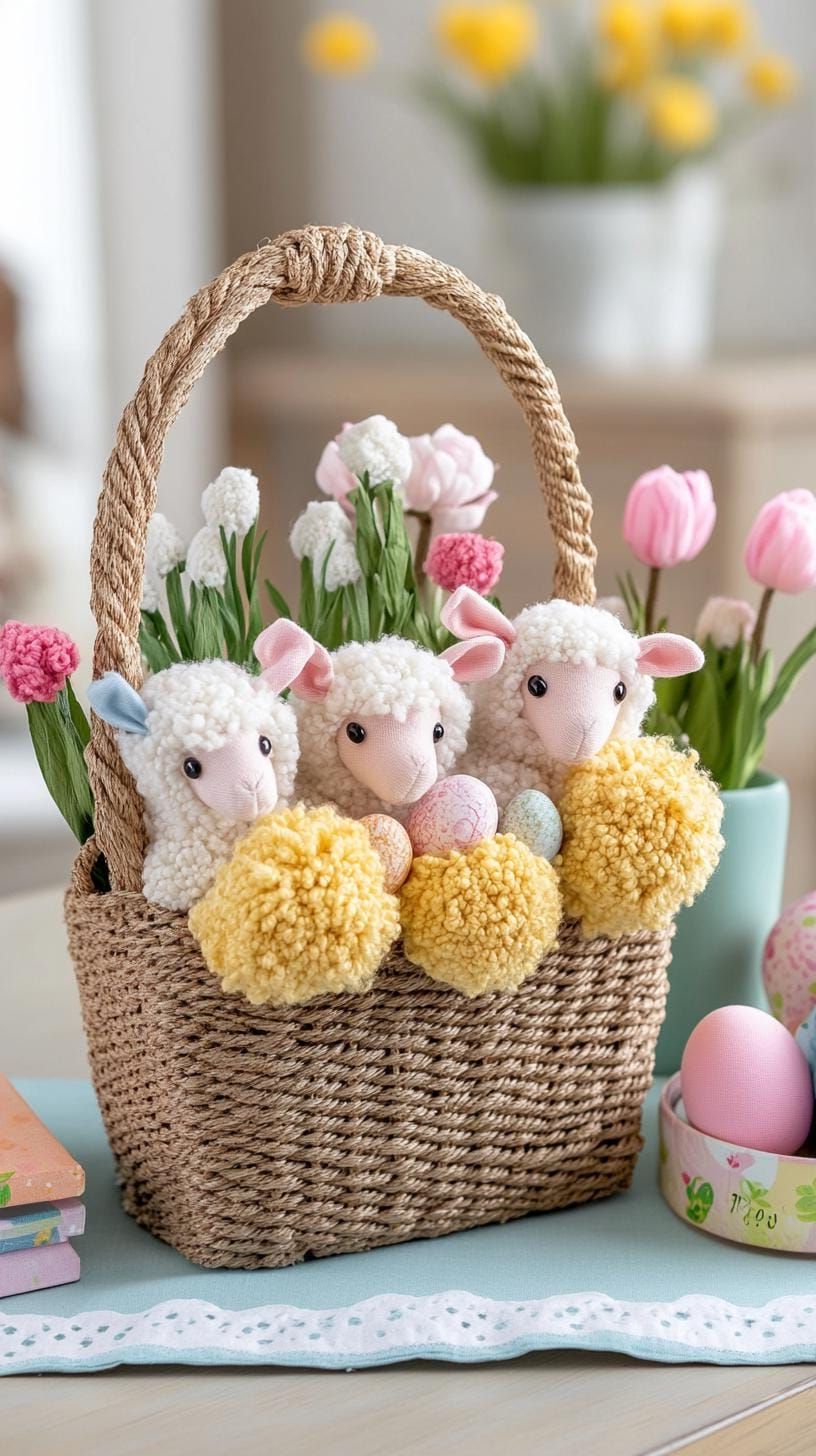 11. Pom-Pom Sheep In A Woven Basket - photo 2