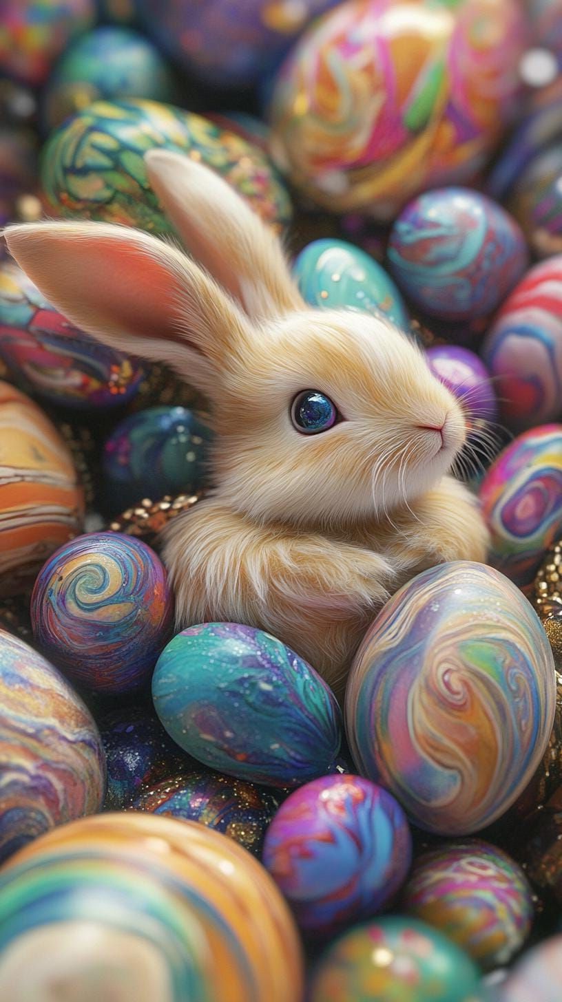 19. Whimsical Bunny Among Painted Easter Eggs - photo 3