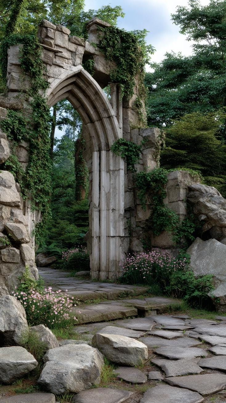 9. Gothic stone ruins with an overgrown archway entrance - photo 3
