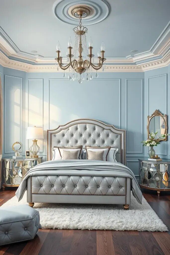 Elegant Silver and Ice Blue Bedrooms