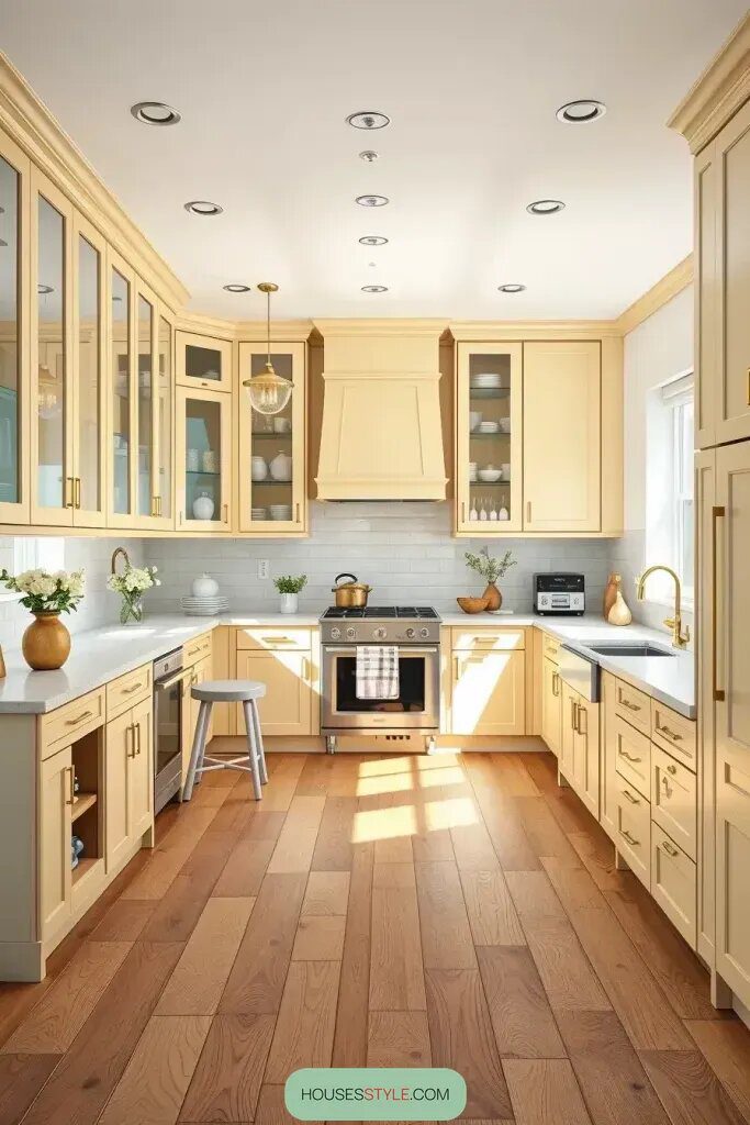 Soft Modern Kitchens With Pastel Yellow Cabinets