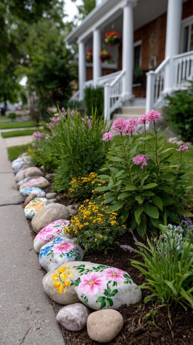 3. Hand-Painted Floral Rock Border for Front Yards - photo 2