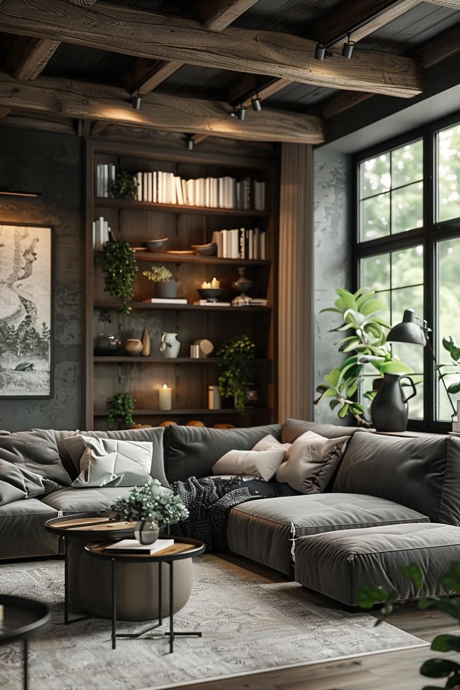 4. Dramatic Black Ceiling Beams