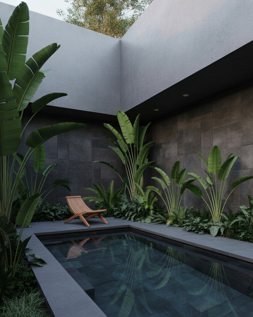 16. Black Bottom Pools for a Bold Look