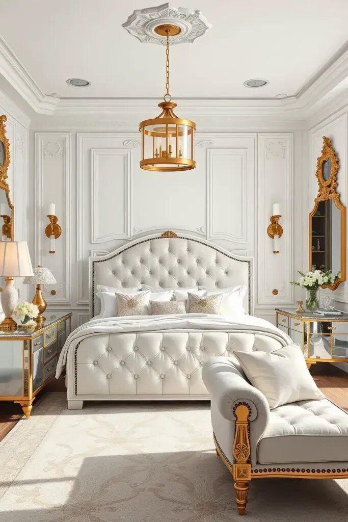 Elegant Gold and White Bedroom Decor