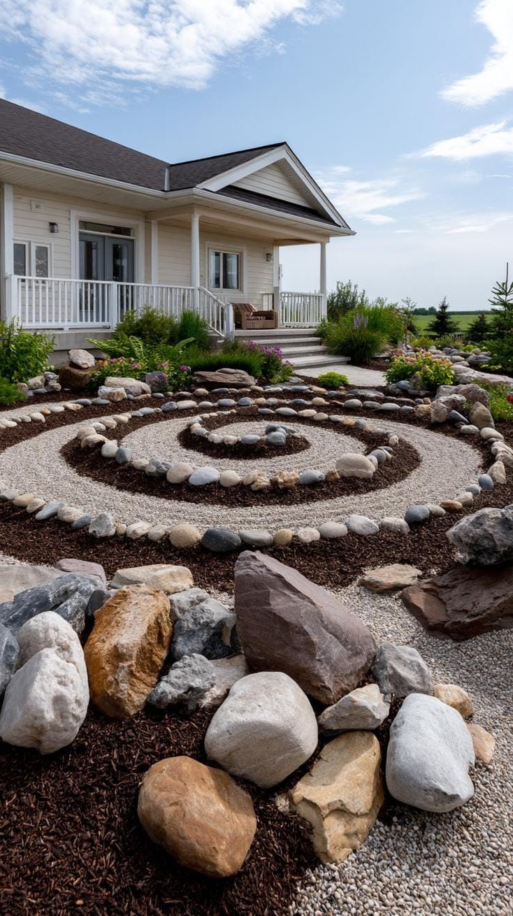 4. Spiral Stone Centerpiece Set in Mulch