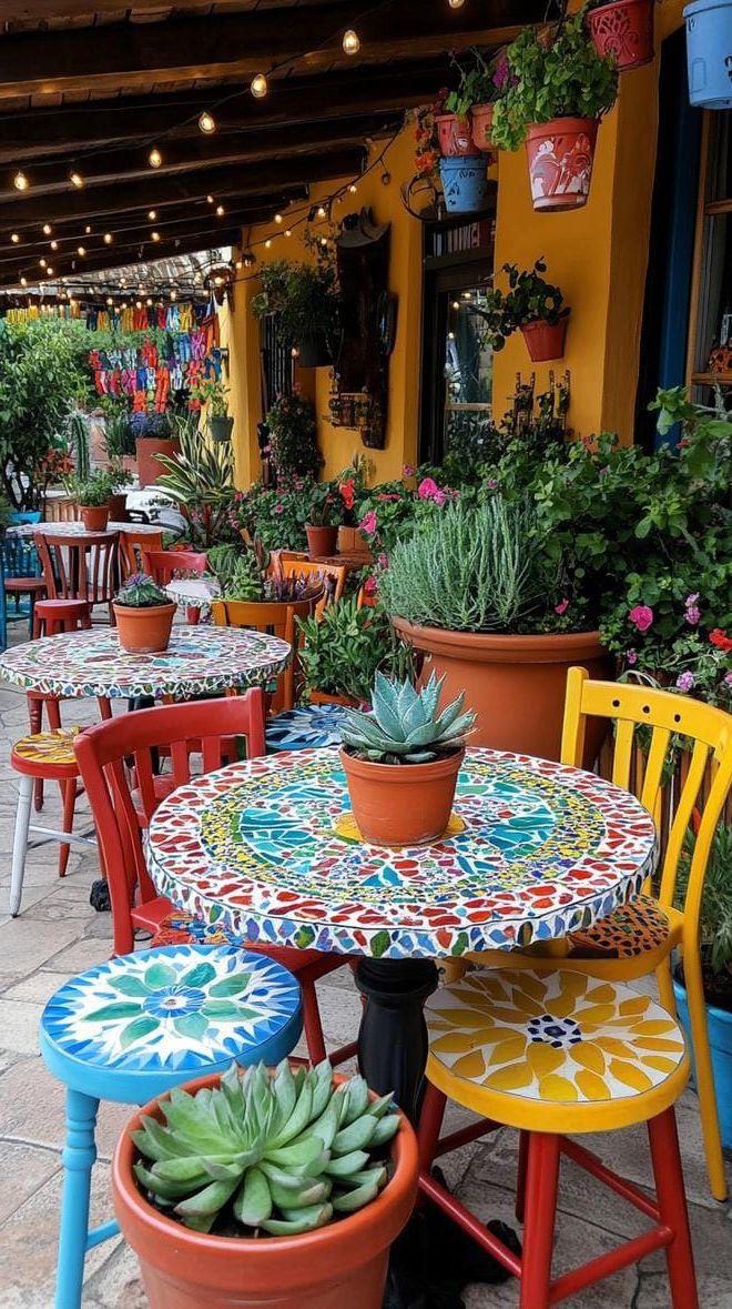 9. Mexican-Inspired Patio with a Colorful Tile Canopy