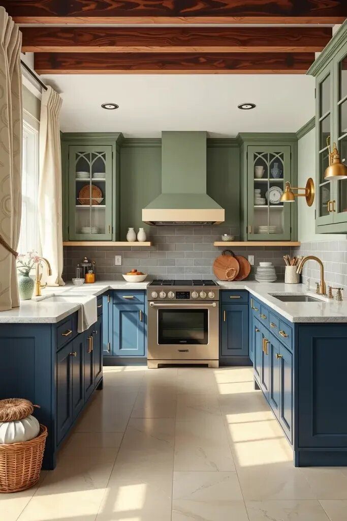 Two-Tone Sage and Blue Cabinet Ideas - photo 2