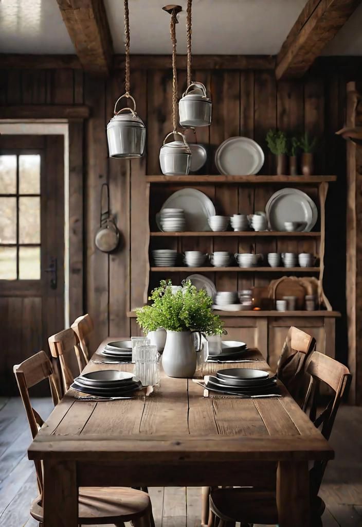 16. A Wooden Farmhouse Dining Set