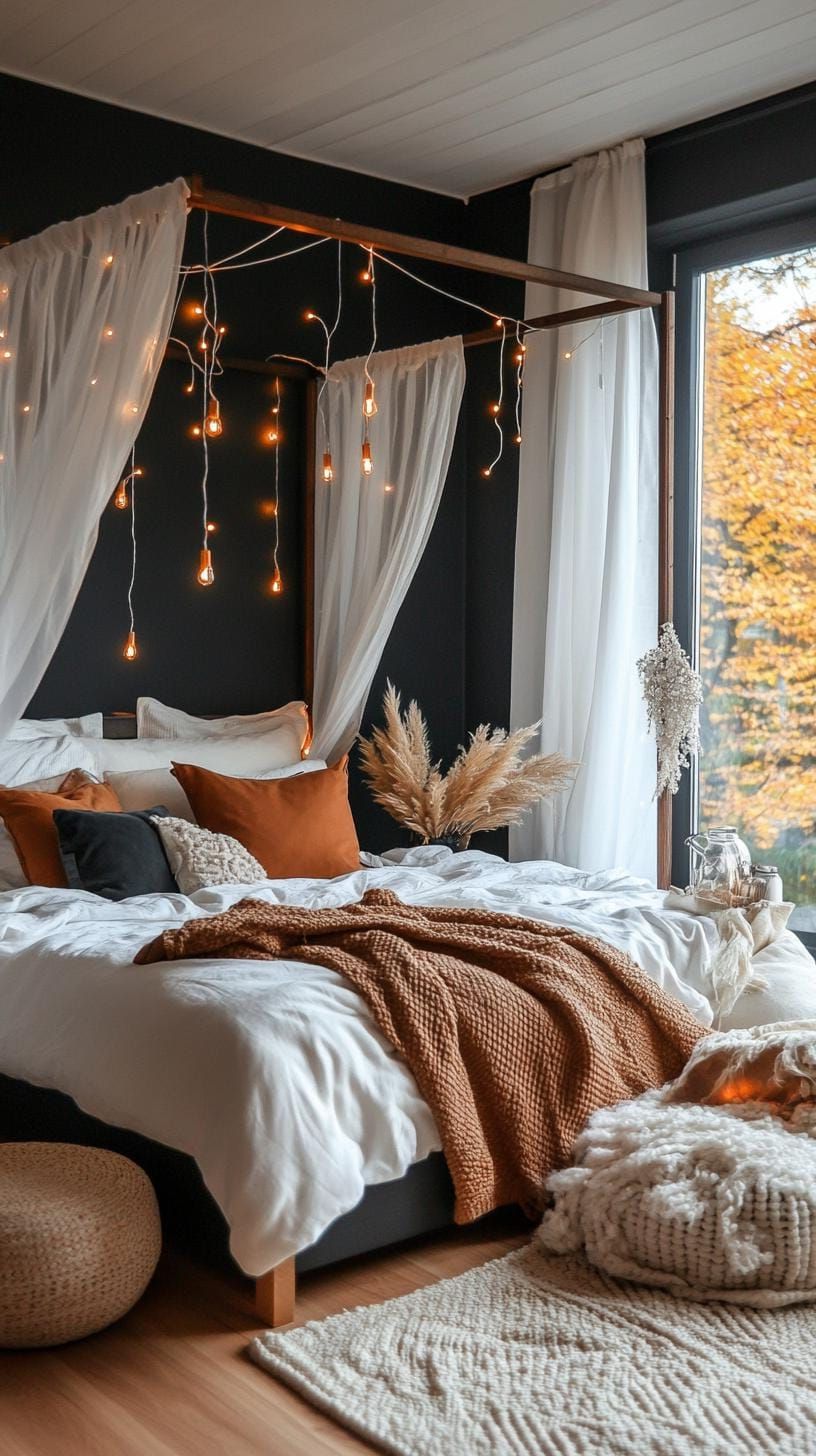 15. Fairy Lights For A Soft Canopy Bed Glow