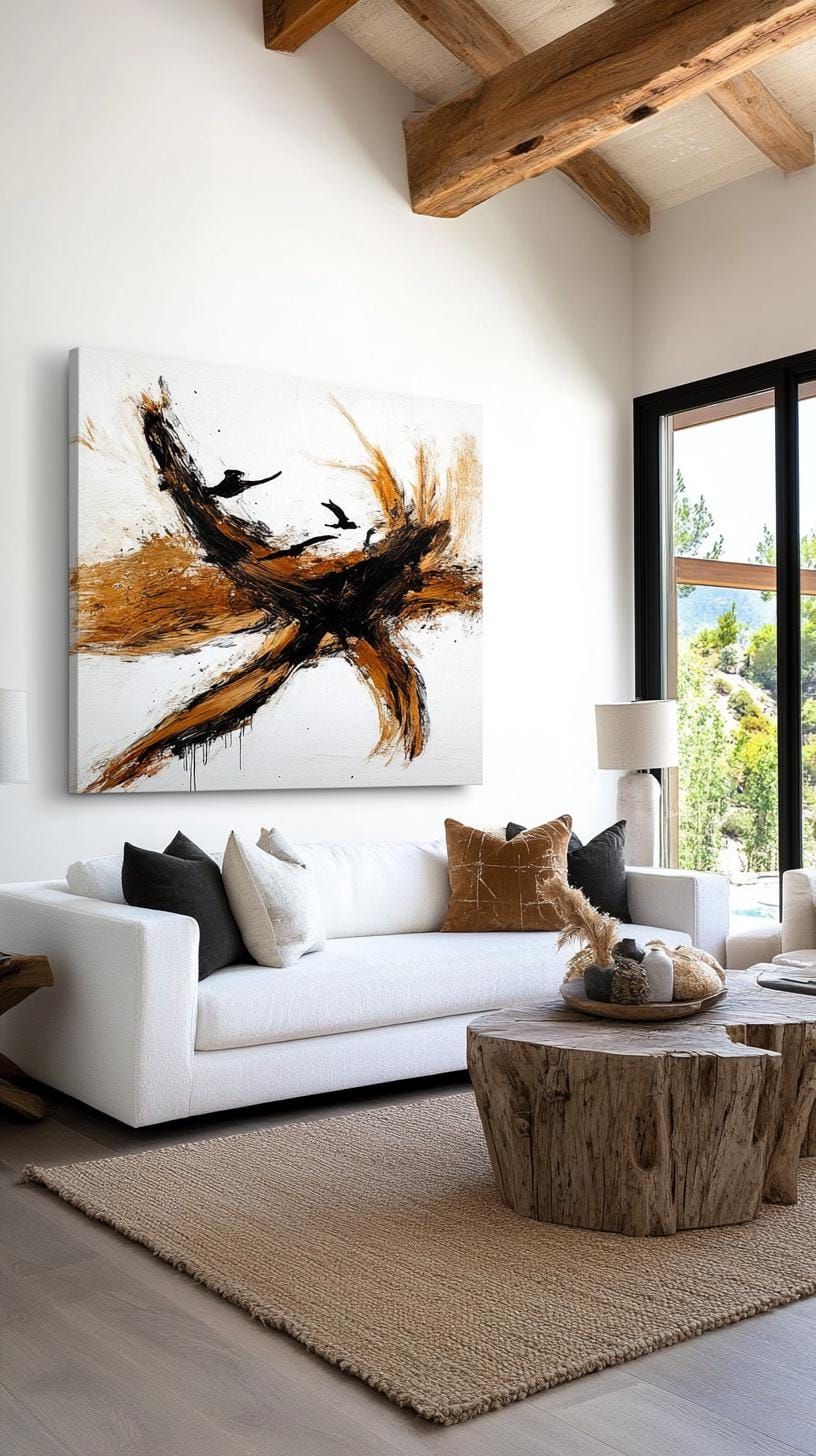 7. Oversized Abstract Art in Natural Tones