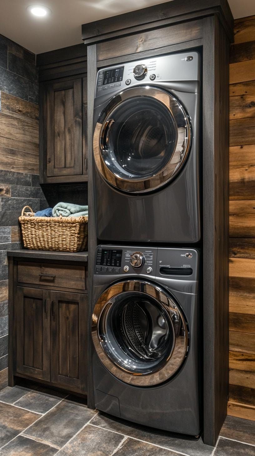 20. Contemporary gray and wood laundry room with hidden appliances - photo 2