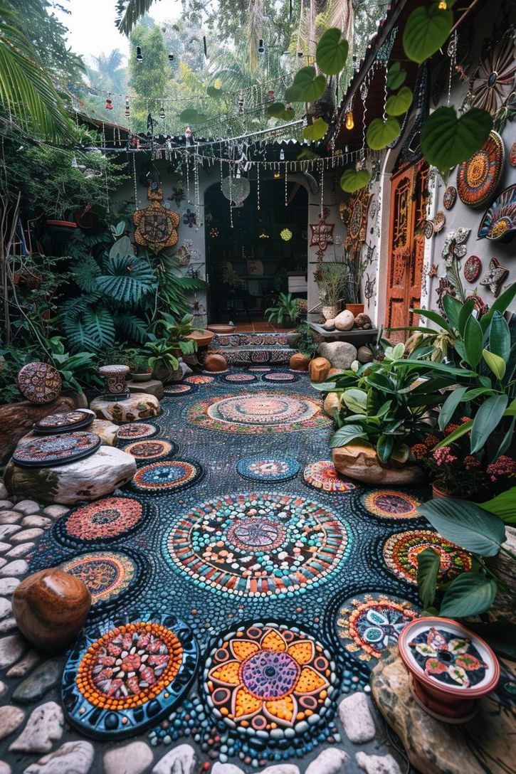 7. Mandala Stones for Boho Patio