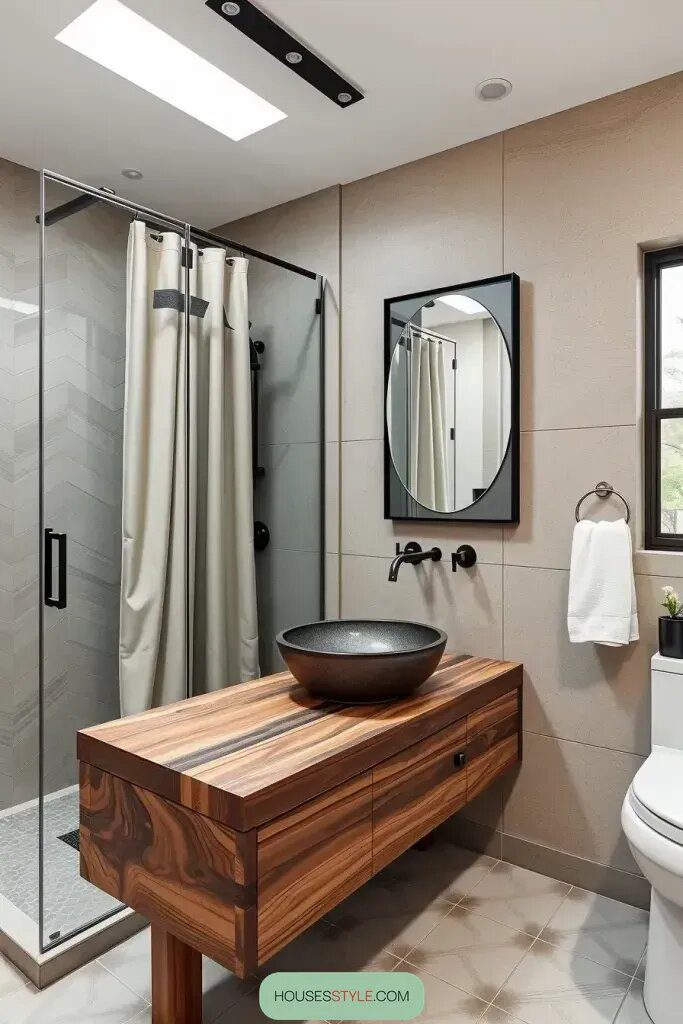 Minimalist Fixtures for a Rustic Bathroom