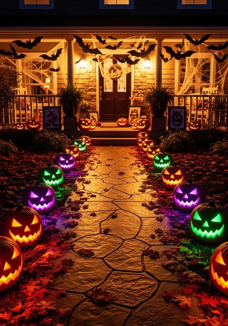 21. Jack-o'-Lantern Pathway with Color-Changing LED Candles