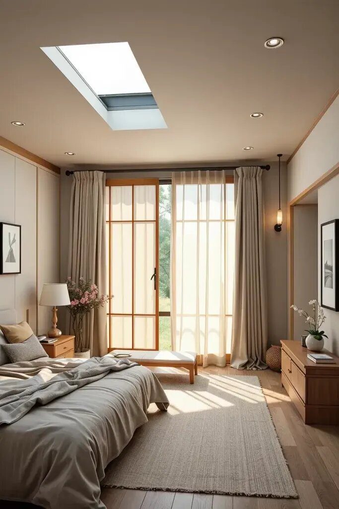 Shoji Screens Paired with Scandinavian Curtains