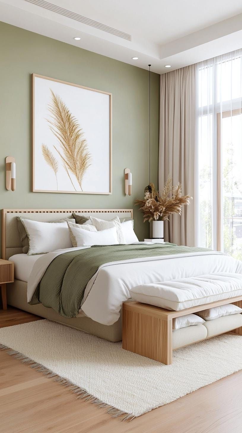 14. Scandinavian Olive Green Bedroom with Soft Neutrals - photo 3