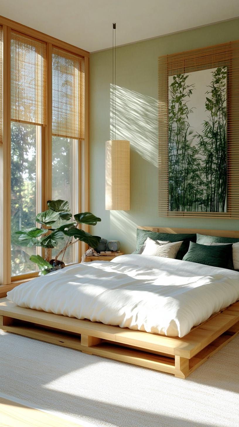 4. Zen Olive Green Bedroom with Bamboo Accents - photo 3