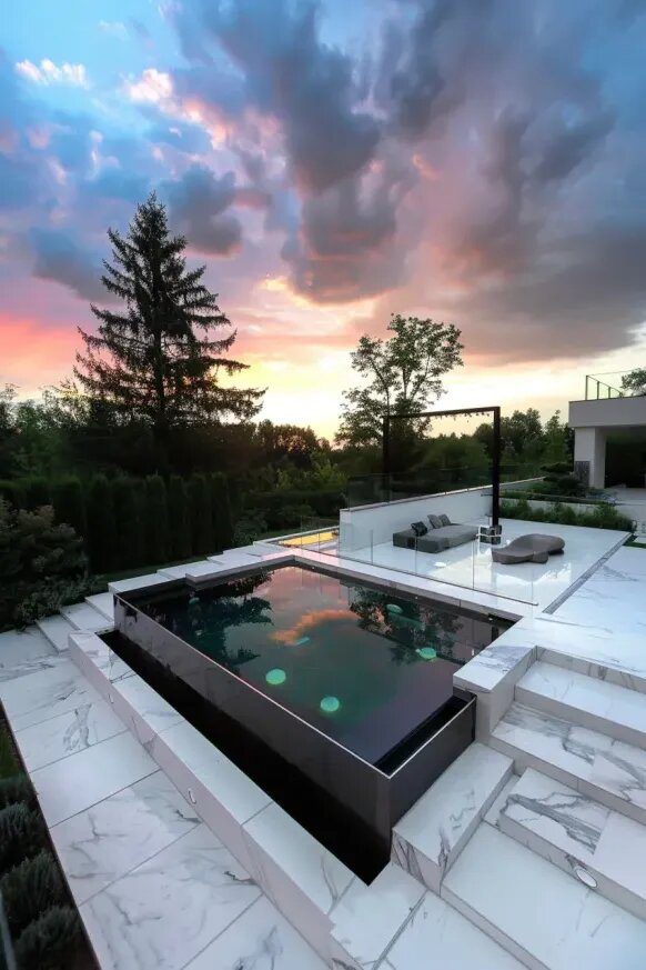 Above Ground Pool with Marble Accents