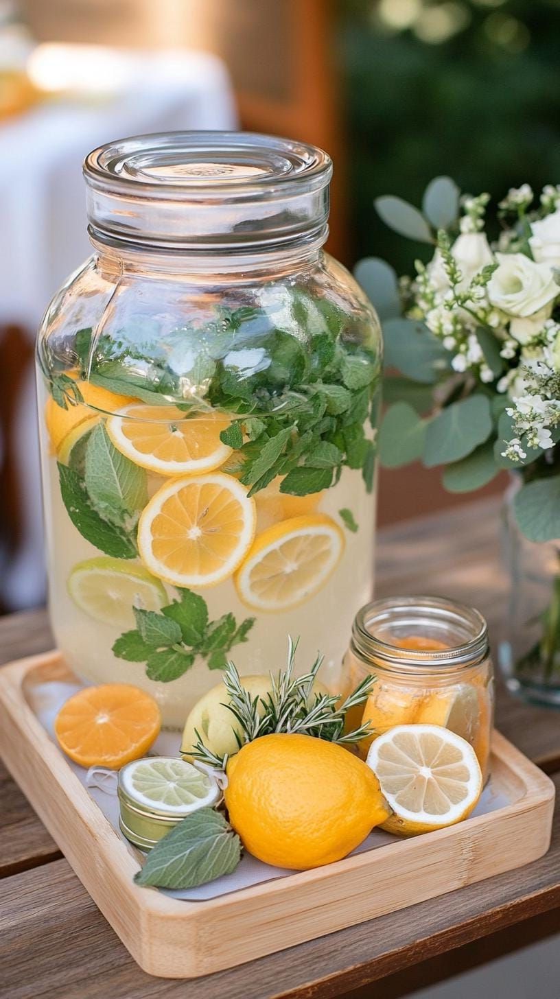 20. Boho Lemonade Bar With Herbs And Fruit - photo 3