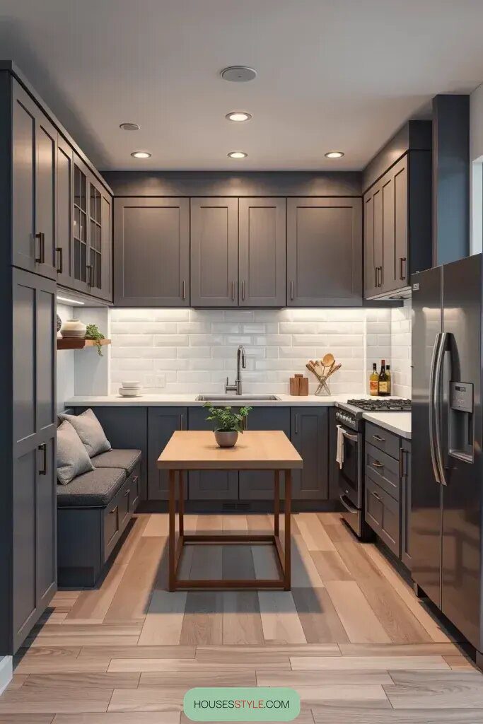 Slate Gray Cabinets in Compact Kitchen Layouts