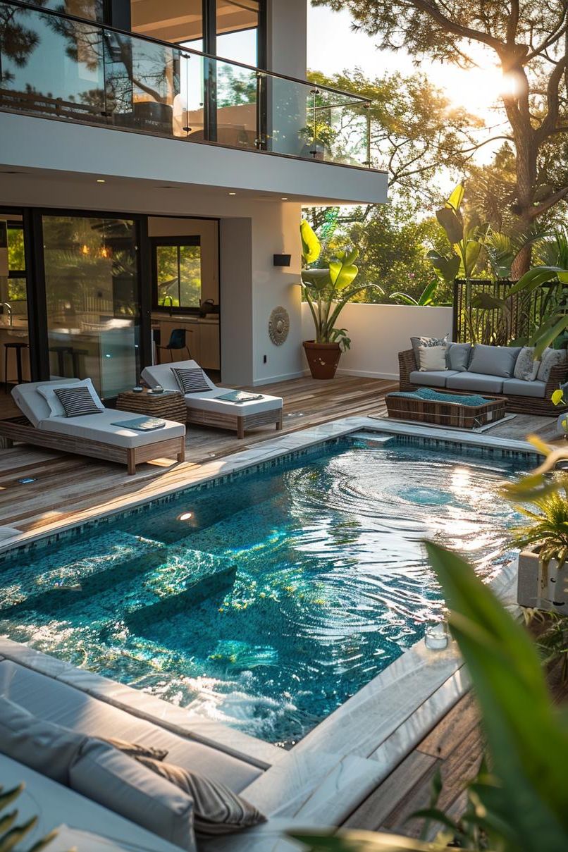 2. Modern Glass-Fenced Lap Pool